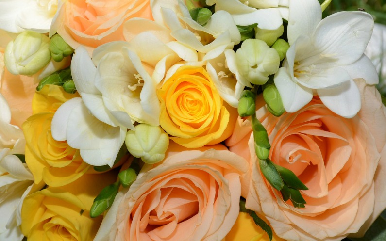 明るい色の花束