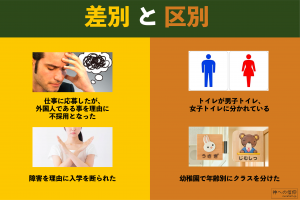 差別と区別の違いの例を2つずつ紹介