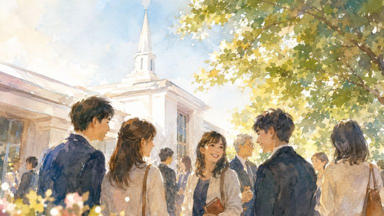 教会に集う人々の顔には笑顔がある